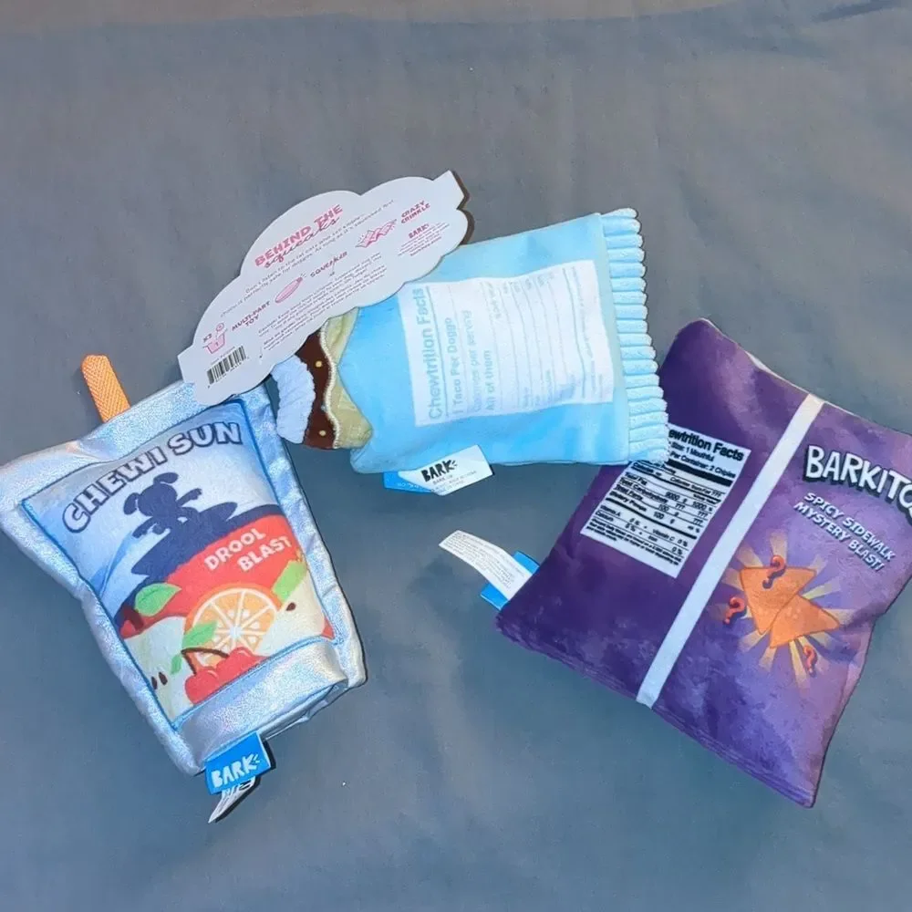 3 pc BARK Dog Toy Snack Themed Set - BENEFITS SENIOR DOG RESCUE